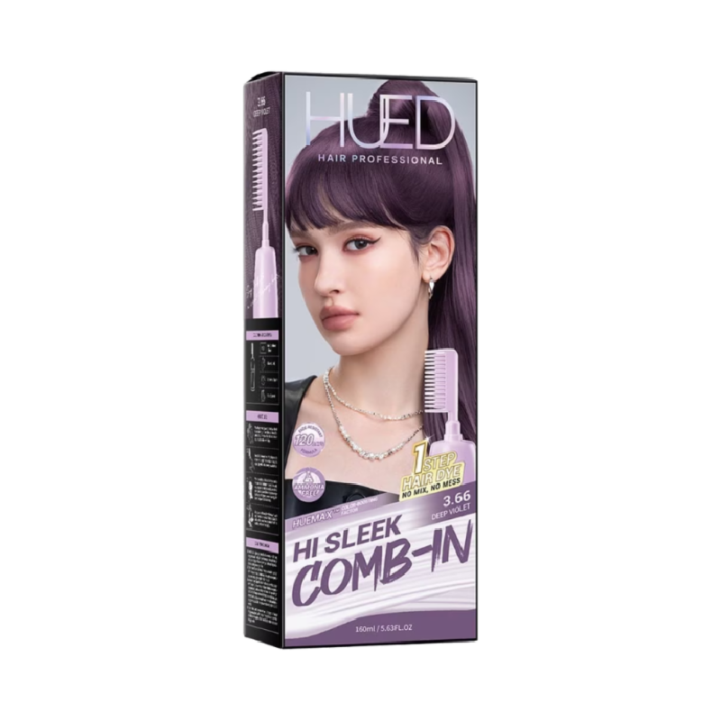 HUED Hi Sleek Comb-in Hair Color 3.66 Depp Violet - 80ml+70ml+10ml