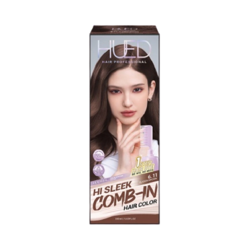 HUED Hi Sleek Comb-in Hair Color 6.11 Flaxen Brown - 80ml+70ml+10ml
