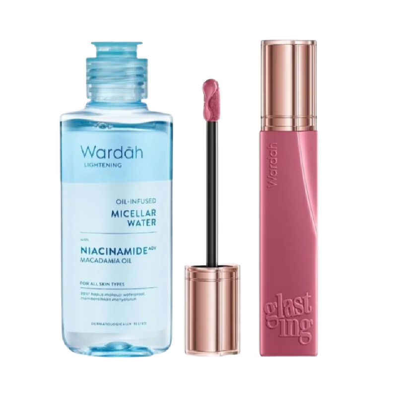 WARDAH Glasting Lip 05 Glazing Berry + Micellar Water Oil Infuse - 3,5gr + 55ml