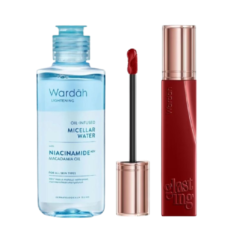 WARDAH Glasting Lip 06 Ruby Sparks + Micellar Water Oil Infuse - 3,5gr + 55ml